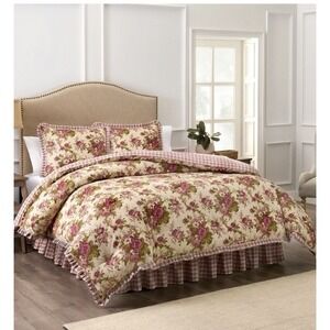 Waverly Laurel Springs Parchment Queen Comforter 4 pc Set Shams Bedskirt Floral